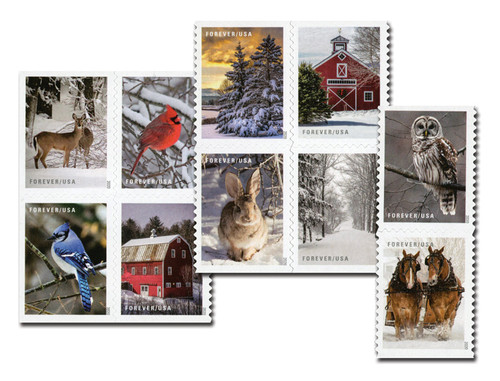 5535 - 2020 First-Class Forever Stamps - Winter Scenes: Red Barn with  Wreath - Mystic Stamp Company