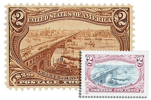 M11337  - 1898 $2 Mississippi River Bridge, Unused with small imperfections and Free 3209b reprint