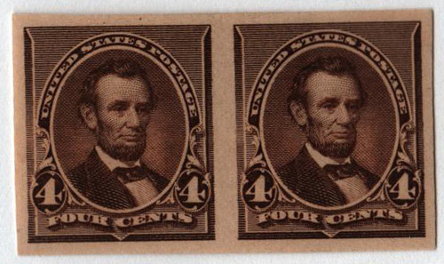 222P5  - 1890-93 4c dk brn, plate on stamp paper, pair