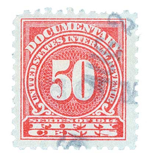 R204  - 1914 50c US Internal Revenue Stamp - offset, watermark, perf 10, rose