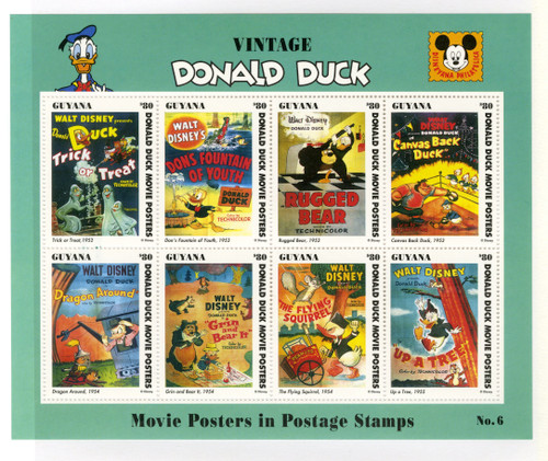 MDS147  - 1993 Disney's Vintage Donald Duck Movie Posters, Mint Sheet of 8 Stamps