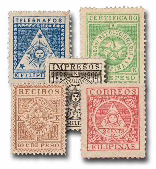 PHY2//YT2  - 1898-99 Filipino Revolutionary Government Stamps, 5 Stamps