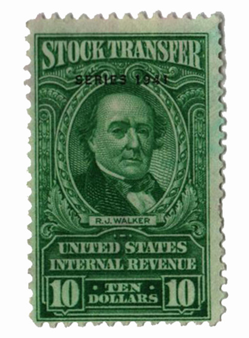 RD109  - 1941 $10 Stock Transfer Stamp, bright green, watermark, perf 11