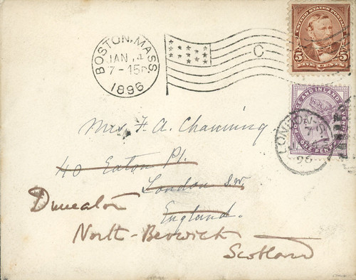 MRS1944  - 1896 Cover from Boston to London (1894 Grant #255) then forwarded to Scotland (1881-91 Penny Lilac)