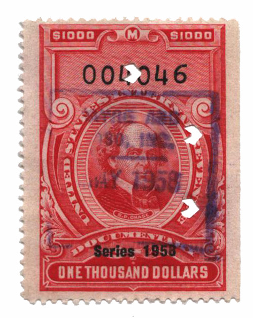 R720  - 1958 $1000 US Internal Revenue Stamp - no gum, perf 12, carmine