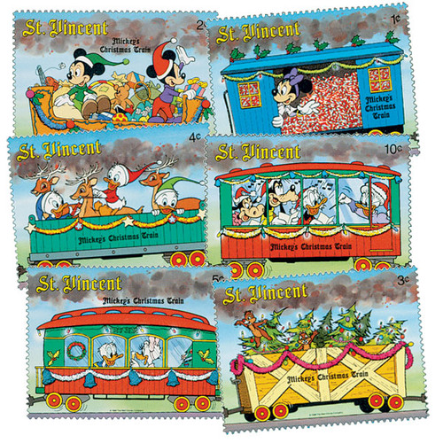 MDS183  - 1988 Disney Christmas - Mickey's Train, Mint, Set of 6 Stamps, St. Vincent
