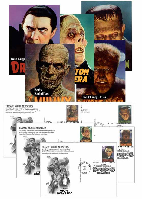 UX285-89  - 1997 20c Classic Movie Monsters Postal Cards