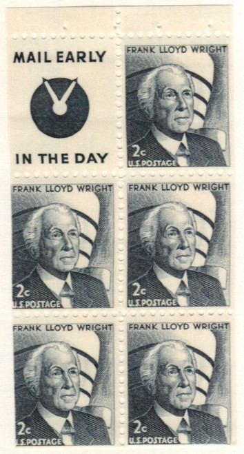 1280a  - 1968 2c Frank L. Wright,bklt pn 5+lbl