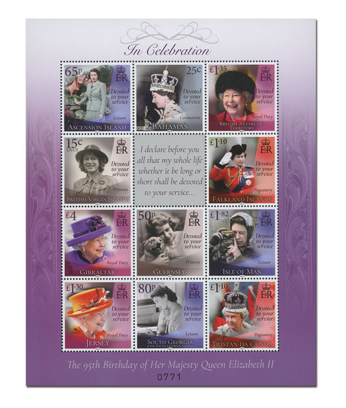 MFN139  - 2021 Queen Elizabeth II 95th Birthday, Mint, Sheet of 11 Stamps, Jersey