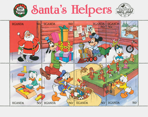 MDS489A  - Uganda 1988 Santa's Helpers, 8/sheetlet