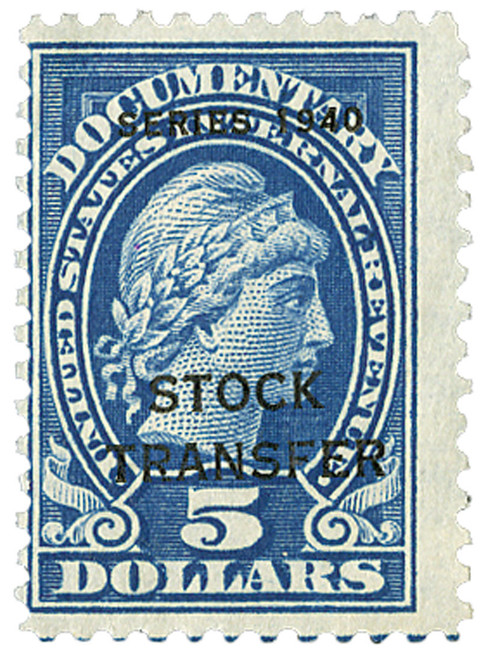 RD58  - 1940 $5 Stock Transfer Stamp, dark blue, engraved, perf 11