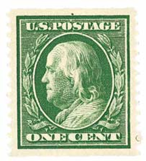 387  - 1910 1c Franklin, green, perf 12 vertical