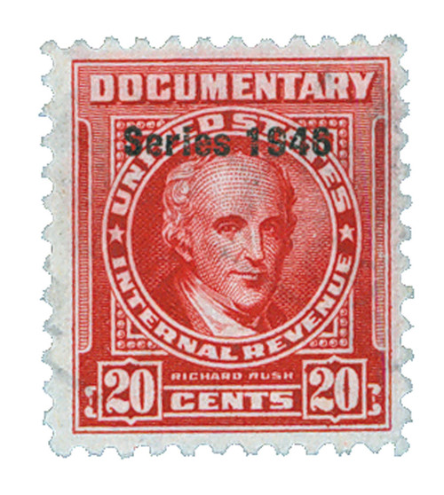 R443  - 1946 20c US Internal Revenue Stamp - watermark, perf 11, carmine