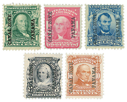 CZ4-8  - 1904 1-5c Canal Zone Overprints