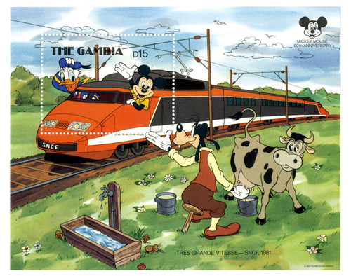 MDS272B  - 1987 Disney Friends Ride Historic Trains, Mint Souvenir Sheet, Gambia