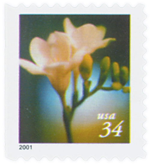 3489  - 2000 34c Lilies: Freesia, 10.25 x 10.75 perf, booklet single