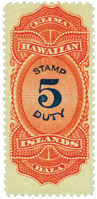 HR15  - 1910-13 $5 Hawaii Revenue Stamp, vermilion & violet blue, engraved, perf 12