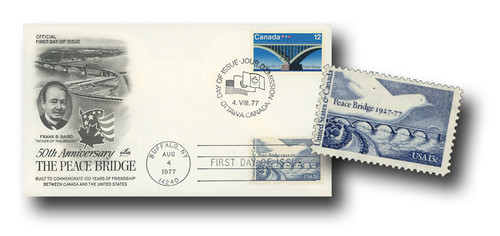 MXM031  - 1977 Joint Issue First Day Cover -  US & Canada - 50th Anniversary of the Peace Bridge