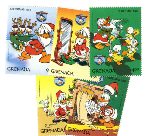 MDS307A  - 1984 Disney Celebrates Christmas - Donald Duck Movies, Mint, Set of 5 Stamps, Grenada