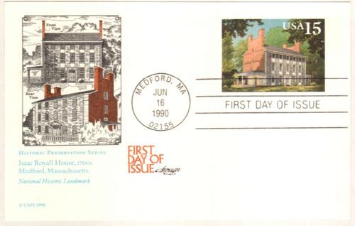 UX148  - 1990 15c Postal Card - Isaac Royall House