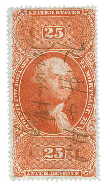 R100  - 1862-71 $25 US Internal Revenue Stamp -mortgage, old paper, red