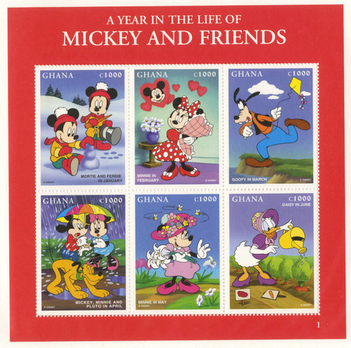 MDS297A  - 1998 Disney Celebrates A Year in the Life of Mickey and Friends, Mint,  Sheet of 6 Stamps, Ghana