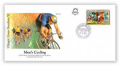 40781  - 1992 92 OLY Cayman Is Cycling First Day Cover