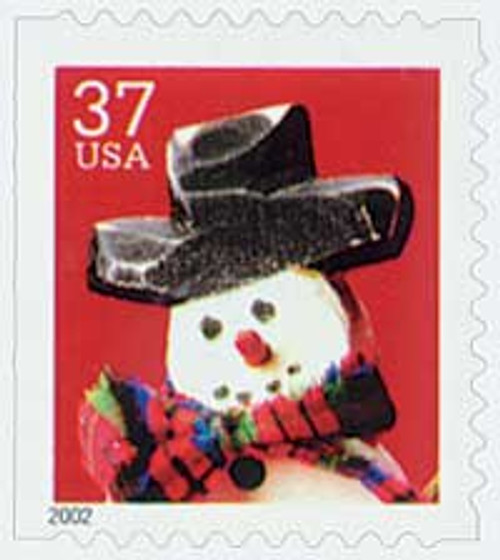 3688  - 2002 37c Contemporary Christmas: Snowman wth Red Plaid Scarf, small booklet stamp