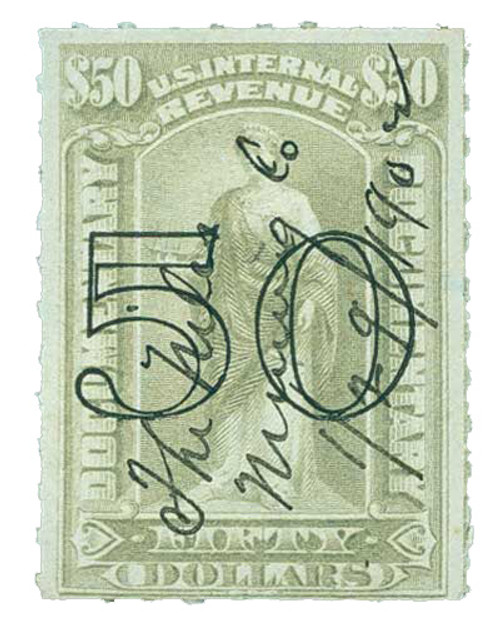 R189  - 1900 $50 US Internal Revenue Stamp - open numerals, gray