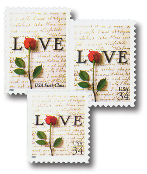 3496-98  - 2001 Rose and Love Letter, collection of 3 stamps