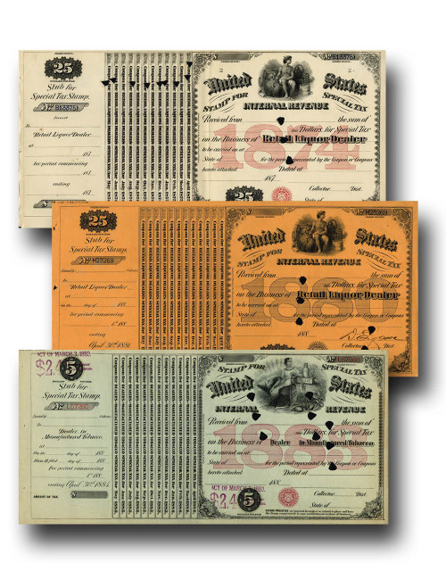 MUS078  - 1874-83 Special Tax Stamps, 3 variety