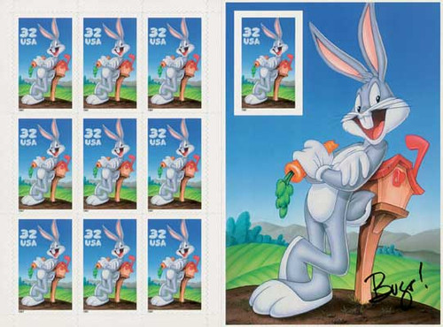 3138  - 1997 32c Bugs Bunny, pane of 10 with imperforate