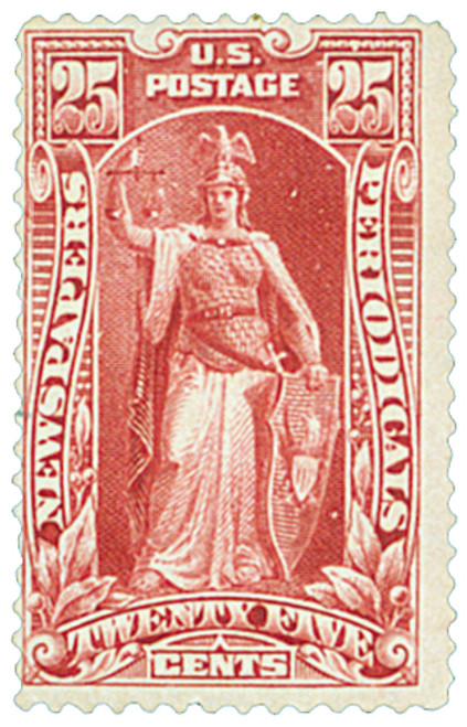 PR118  - 1895 25¢ Newspaper & Periodical Stamp - "Justice" - carmine, watermark, soft paper