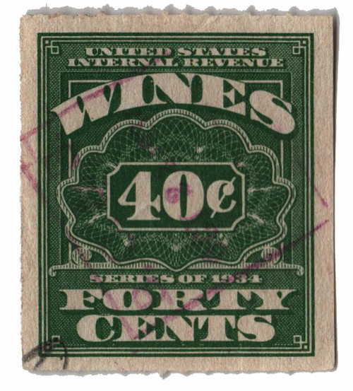 RE102  - 1934-40 40c Cordials, Wines, Etc. Stamp - without gum, green