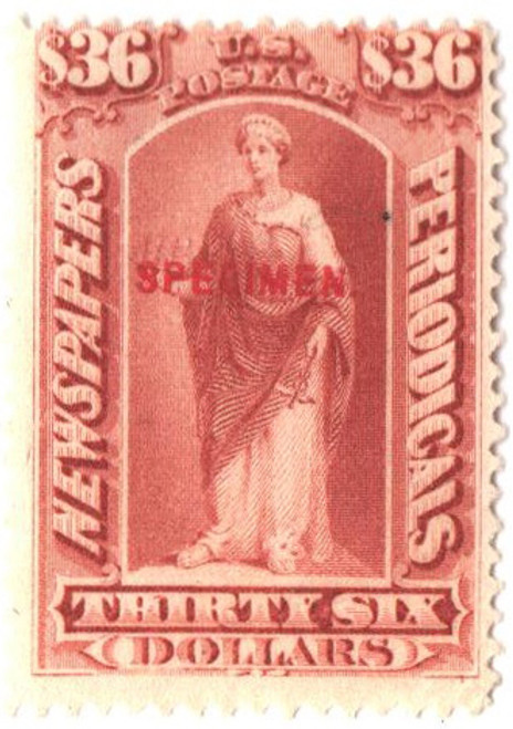 PR77SD  - 1879 $36 Newspaper & Periodical Stamp - type D "Specimen" overprint, Indian red