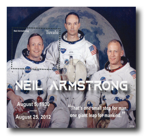 MFN401  - 2022 $7 Neal Armstrong August 5, 1930 - August 25, 2012, Mint Souvenir Sheet, Tuvalu