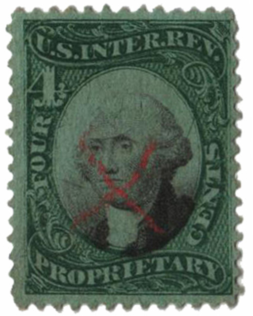 RB4b  - 1871-74 4c Proprietary Stamp - green paper, green & black