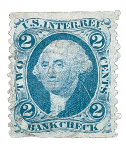 R5b  - 1862-71 2c US Internal Revenue Stamp - Bank Check, part perf, blue