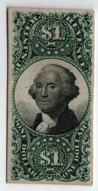 R144P4  - 1872 $1 US Internal Revenue Stamp - plate on card, green & black