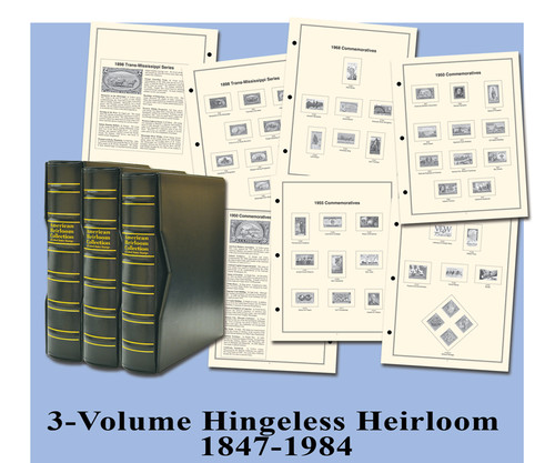 DS156  - 1847-1984 Volumes I-III, Mystic's Hingeless American Heirloom Albums with slipcases