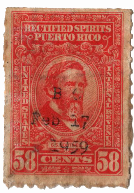 PTRE45  - 1942-57 58c Puerto Rico Rectified Spirits, red orange, without gum