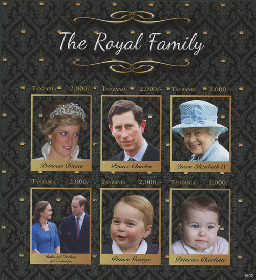 M11775  - 2016 The "Royal Family" Souvenir Sheet, Mint, 6 Stamps, Tanzania