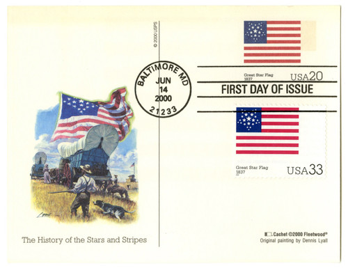 UX329  - 2000 20c Great Star Flag PC FDC