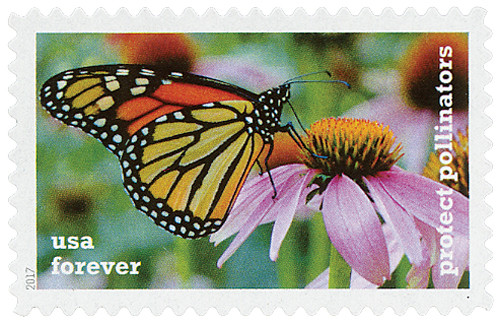 5228 - 2017 First-Class Forever Stamp - Protect Pollinators: Monarch Butterfly on a Pink Coneflower