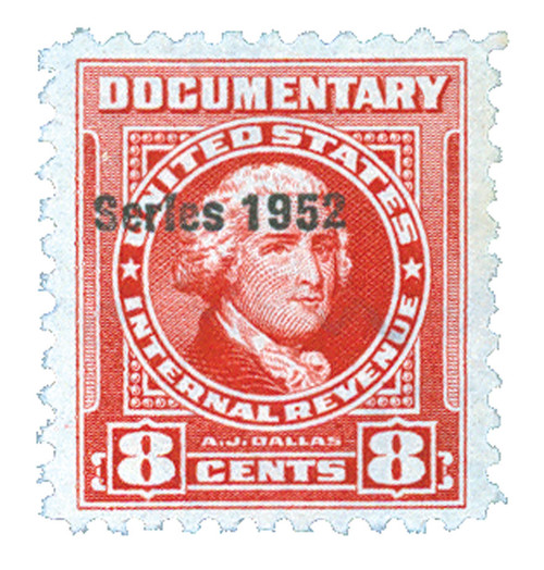 R591  - 1952 8c US Internal Revenue Stamp - watermark, perf 11, carmine