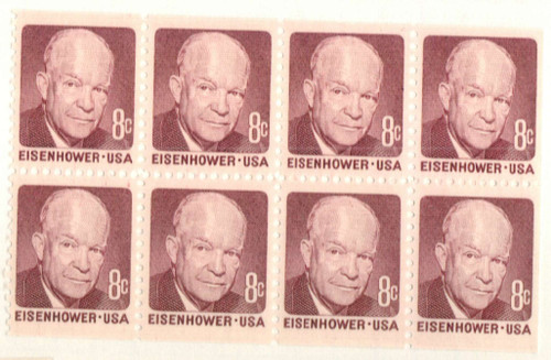 1395a  - 1970-74 8c Dwight D. Eisenhower, booklet pane of 8
