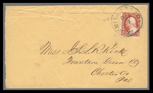 MRS1427  - 1857 3c Washington Type III Brownish Carmine Single (Scott #26) Used on Cover