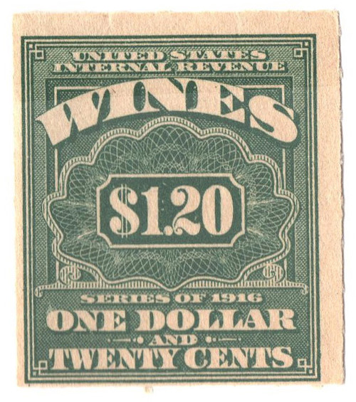 RE49  - 1916 $1.20 Cordials, Wines, Etc. Stamp - Rouletted 31/2, watermark, offset, green