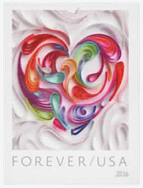 5036a  - 2016 First-Class Forever Stamp - Imperforate Love Series: Quilled Paper Heart