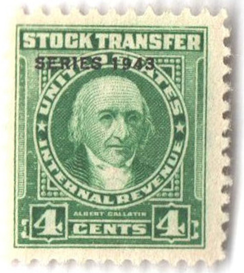 RD142  - 1943 4c Stock Transfer Stamp, bright green, watermark, perf 11